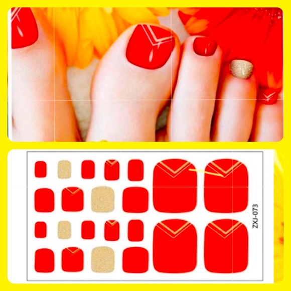 🆕Toe Nail Wraps: Red and Gold Glitter with Retro design- 20 stickers - Picture 1 of 4
